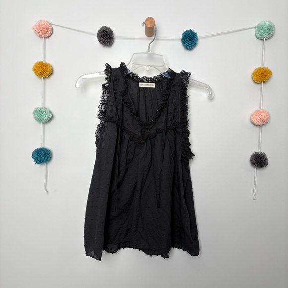 Ulla Johnson Lace and Embroidered Black Cotton Top with Lace Detail - Picture 1 of 9